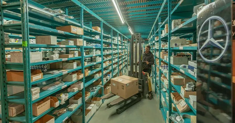 Inside a commercial truck parts warehouse